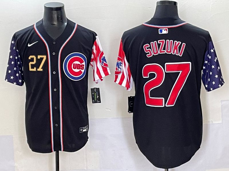 Men 2025 Chicago Cubs 27 Suzuki Black National Flags Nike MLB Jersey style 5